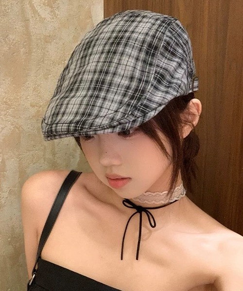 shopnikoniko(ショップニコニコ)の「ハンチング帽 チェック ベレー帽 ハンチング帽子(ハンチング/ベレー帽・レディース・グレー/レッド/イエロー・フリー)」の1枚目の写真