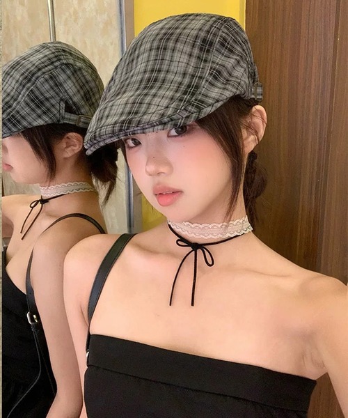 shopnikoniko(ショップニコニコ)の「ハンチング帽 チェック ベレー帽 ハンチング帽子(ハンチング/ベレー帽・レディース・グレー/レッド/イエロー・フリー)」の22枚目の写真