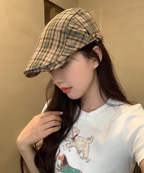 shopnikoniko(ショップニコニコ)の「ハンチング帽 チェック ベレー帽 ハンチング帽子(ハンチング/ベレー帽・レディース・グレー/レッド/イエロー・フリー)」の5枚目の写真