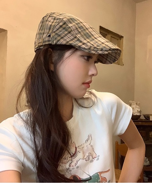 shopnikoniko(ショップニコニコ)の「ハンチング帽 チェック ベレー帽 ハンチング帽子(ハンチング/ベレー帽・レディース・グレー/レッド/イエロー・フリー)」の6枚目の写真