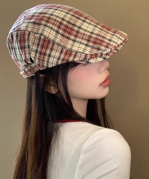 shopnikoniko(ショップニコニコ)の「ハンチング帽 チェック ベレー帽 ハンチング帽子(ハンチング/ベレー帽・レディース・グレー/レッド/イエロー・フリー)」の7枚目の写真