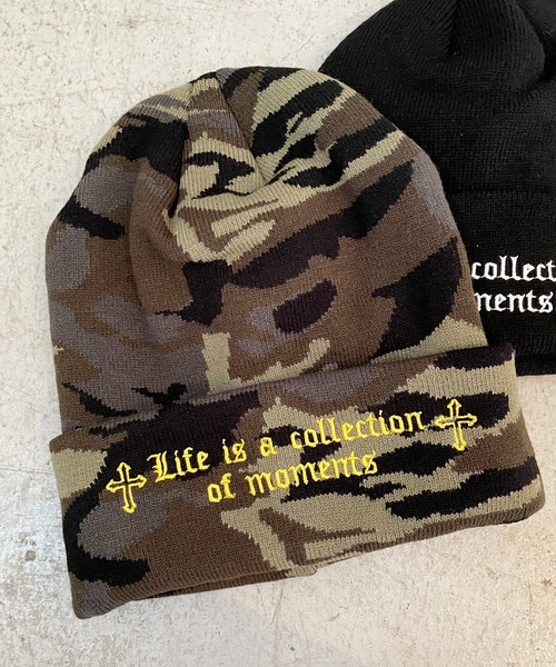 ニットキャップ/クロスメッセージロゴ/カモ柄/ユニセックス（ニット