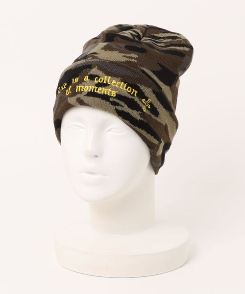 SPINNS（スピンズ）の「ニットキャップ/クロスメッセージロゴ/カモ柄/ユニセックス（ニットキャップ/ビーニー・メンズ・カモフラージュ/ブラック・ONESIZE）」の5枚目の写真