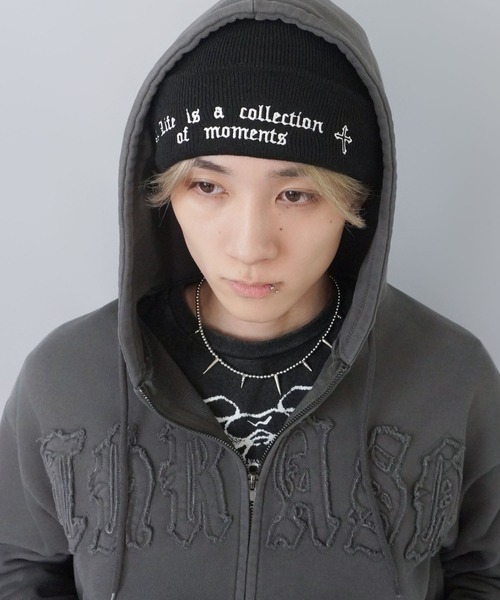 SPINNS（スピンズ）の「ニットキャップ/クロスメッセージロゴ/カモ柄/ユニセックス（ニットキャップ/ビーニー・メンズ・カモフラージュ/ブラック・ONESIZE）」の10枚目の写真