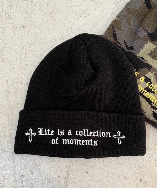 SPINNS（スピンズ）の「ニットキャップ/クロスメッセージロゴ/カモ柄/ユニセックス（ニットキャップ/ビーニー・メンズ・カモフラージュ/ブラック・ONESIZE）」の11枚目の写真