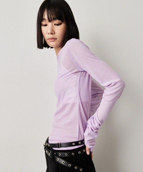 HANNE(アン)の「シアーロングスリーブTEE(Tシャツ/カットソー・レディース・ホワイト/ブラウン/レッド/ベージュ/ネイビー/パープル/ブルー/ブラック/ライトブルー/グレー・FREE)」の9枚目の写真