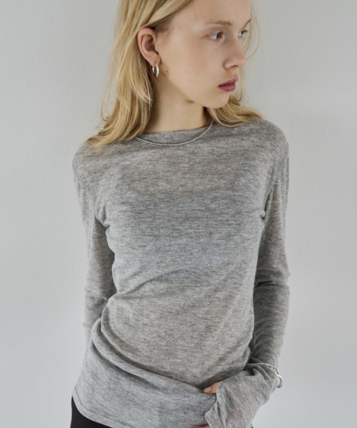 HANNE(アン)の「シアーロングスリーブTEE(Tシャツ/カットソー・レディース・ホワイト/ブラウン/レッド/ベージュ/ネイビー/パープル/ブルー/ブラック/ライトブルー/グレー・FREE)」の3枚目の写真