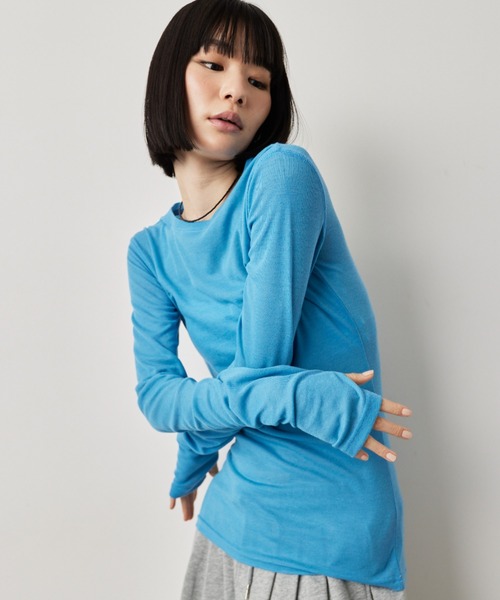 HANNE(アン)の「シアーロングスリーブTEE(Tシャツ/カットソー・レディース・ホワイト/ブラウン/レッド/ベージュ/ネイビー/パープル/ブルー/ブラック/ライトブルー/グレー・FREE)」の8枚目の写真