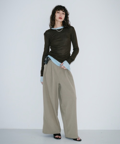 HANNE(アン)の「シアーロングスリーブTEE(Tシャツ/カットソー・レディース・ホワイト/ブラウン/レッド/ベージュ/ネイビー/パープル/ブルー/ブラック/ライトブルー/グレー・FREE)」の21枚目の写真