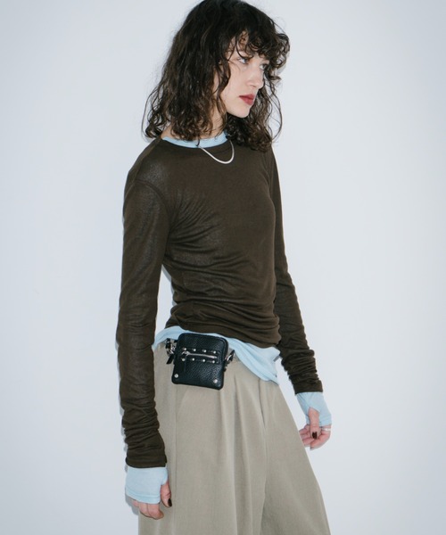 HANNE(アン)の「シアーロングスリーブTEE(Tシャツ/カットソー・レディース・ホワイト/ブラウン/レッド/ベージュ/ネイビー/パープル/ブルー/ブラック/ライトブルー/グレー・FREE)」の20枚目の写真