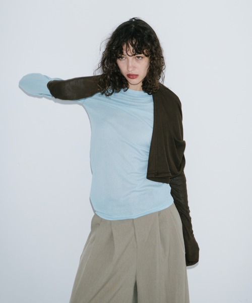 HANNE(アン)の「シアーロングスリーブTEE(Tシャツ/カットソー・レディース・ホワイト/ブラウン/レッド/ベージュ/ネイビー/パープル/ブルー/ブラック/ライトブルー/グレー・FREE)」の22枚目の写真
