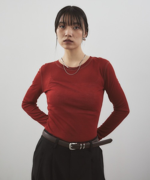 HANNE(アン)の「シアーロングスリーブTEE(Tシャツ/カットソー・レディース・ホワイト/ブラウン/レッド/ベージュ/ネイビー/パープル/ブルー/ブラック/ライトブルー/グレー・FREE)」の11枚目の写真