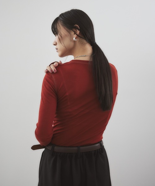 HANNE(アン)の「シアーロングスリーブTEE(Tシャツ/カットソー・レディース・ホワイト/ブラウン/レッド/ベージュ/ネイビー/パープル/ブルー/ブラック/ライトブルー/グレー・FREE)」の14枚目の写真