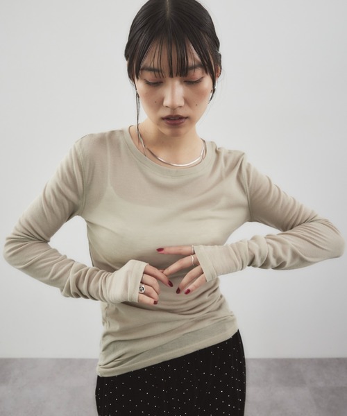 HANNE(アン)の「シアーロングスリーブTEE(Tシャツ/カットソー・レディース・ホワイト/ブラウン/レッド/ベージュ/ネイビー/パープル/ブルー/ブラック/ライトブルー/グレー・FREE)」の17枚目の写真