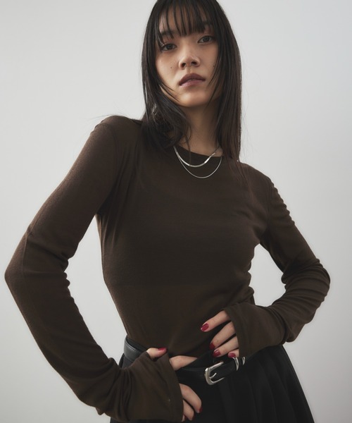 HANNE(アン)の「シアーロングスリーブTEE(Tシャツ/カットソー・レディース・ホワイト/ブラウン/レッド/ベージュ/ネイビー/パープル/ブルー/ブラック/ライトブルー/グレー・FREE)」の20枚目の写真