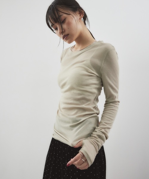 HANNE(アン)の「シアーロングスリーブTEE(Tシャツ/カットソー・レディース・ホワイト/ブラウン/レッド/ベージュ/ネイビー/パープル/ブルー/ブラック/ライトブルー/グレー・FREE)」の18枚目の写真