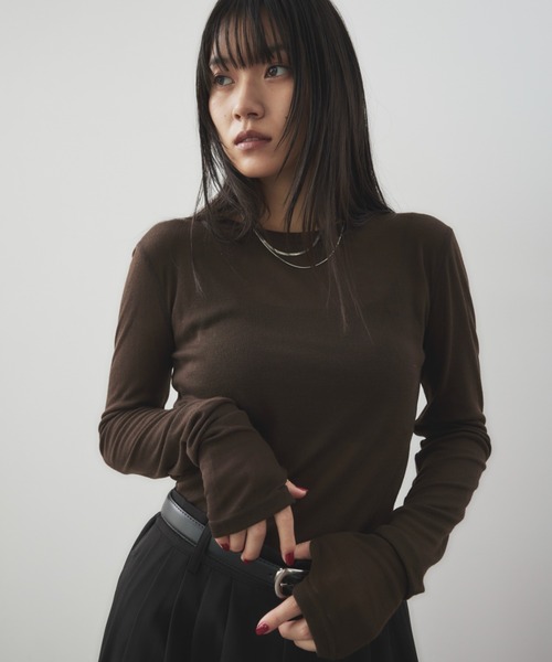 HANNE(アン)の「シアーロングスリーブTEE(Tシャツ/カットソー・レディース・ホワイト/ブラウン/レッド/ベージュ/ネイビー/パープル/ブルー/ブラック/ライトブルー/グレー・FREE)」の21枚目の写真