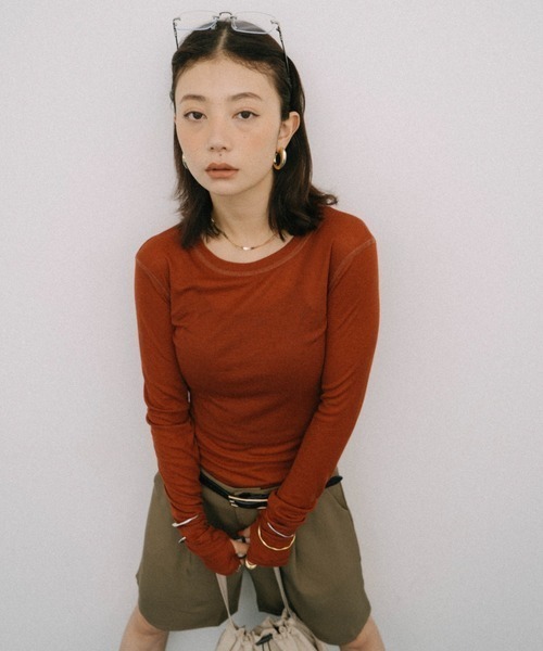 HANNE(アン)の「シアーロングスリーブTEE(Tシャツ/カットソー・レディース・ホワイト/ブラウン/レッド/ベージュ/ネイビー/パープル/ブルー/ブラック/ライトブルー/グレー・FREE)」の15枚目の写真