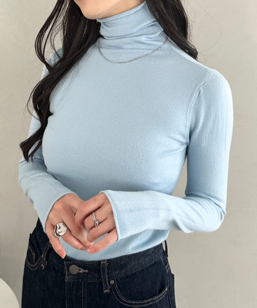 CLEA(クレア)の「タートルネックトップス(Tシャツ/カットソー・レディース・ネイビー/オレンジ/ブラウン/ワインレッド/ライトグレー/ホワイト/ブラック/アイボリー/チャコールグレー/グレー/ピンク/ラベンダー/ライトブルー/ライトイエロー/ライトグリーン・FREE)」の9枚目の写真