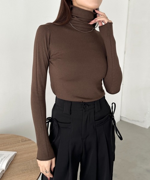 PLEATS PLEASE ブラウン 半袖 トップス　タートルネック セール】タートルネックトップス（Tシャツ/カットソー）｜CLEA（クレア