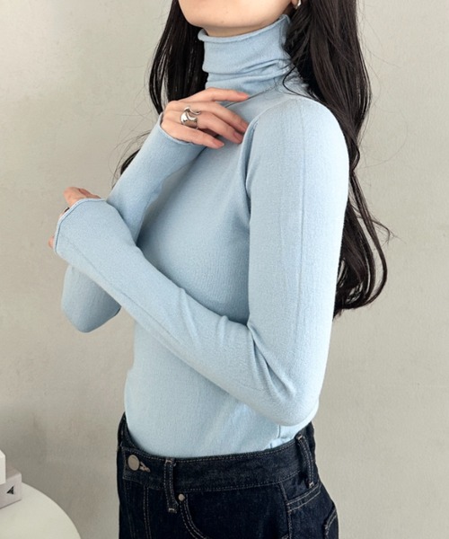CLEA(クレア)の「タートルネックトップス(Tシャツ/カットソー・レディース・ネイビー/オレンジ/ブラウン/ワインレッド/ライトグレー/ホワイト/ブラック/アイボリー/チャコールグレー/グレー/ピンク/ラベンダー/ライトブルー/ライトイエロー/ライトグリーン・FREE)」の18枚目の写真