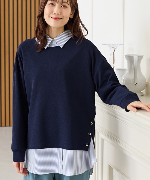Honeys(ハニーズ)の「サイド釦使いトップス(Tシャツ/カットソー・レディース・ブルー/ブラック/グレイッシュベージュ/モカ・M/LL/L)」の9枚目の写真