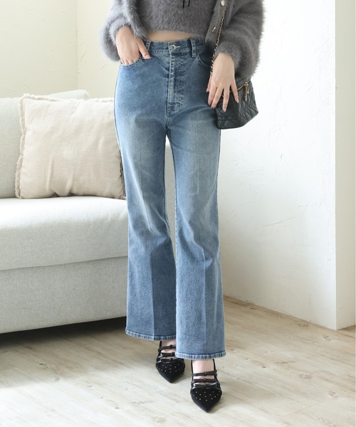 セール】【S/Mサイズ展開】美脚ストレッチフレアデニム（デニムパンツ
