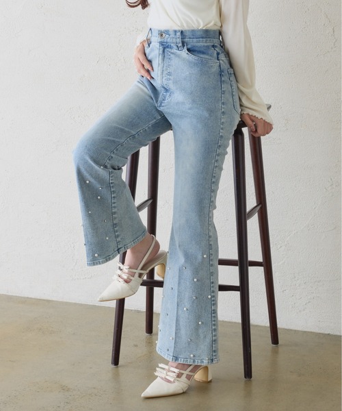 セール】【S/Mサイズ展開】美脚ストレッチフレアデニム（デニムパンツ