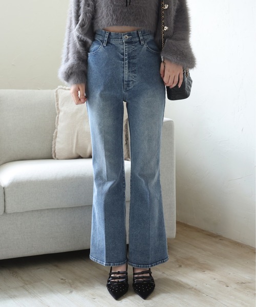 セール】【S/Mサイズ展開】美脚ストレッチフレアデニム（デニムパンツ