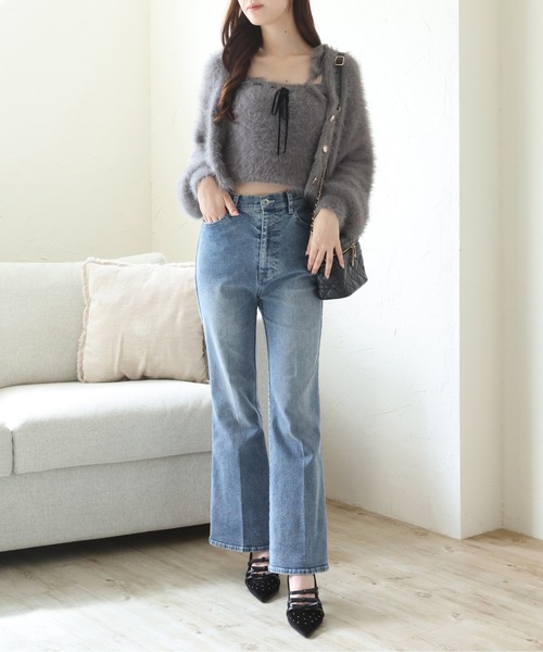 セール】【S/Mサイズ展開】美脚ストレッチフレアデニム（デニムパンツ