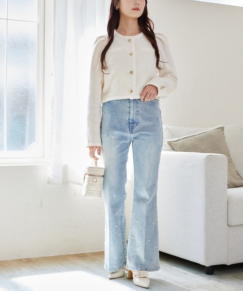 セール】【S/Mサイズ展開】美脚ストレッチフレアデニム（デニムパンツ