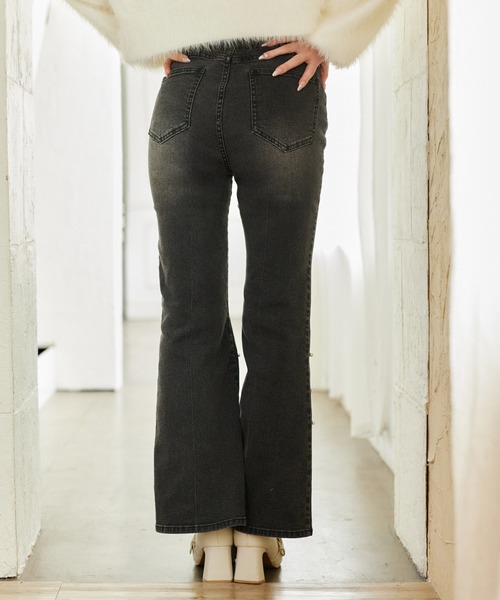 セール】【S/Mサイズ展開】美脚ストレッチフレアデニム（デニムパンツ