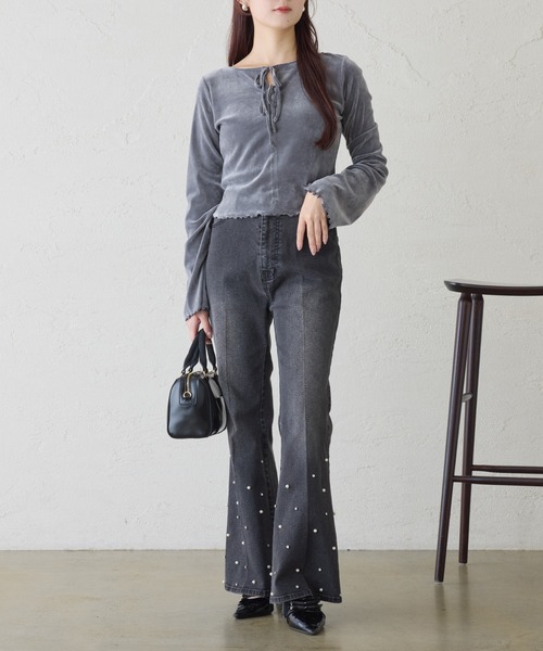 セール】【S/Mサイズ展開】美脚ストレッチフレアデニム（デニムパンツ