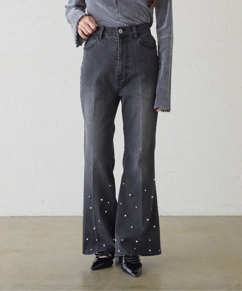 セール】【S/Mサイズ展開】美脚ストレッチフレアデニム（デニムパンツ