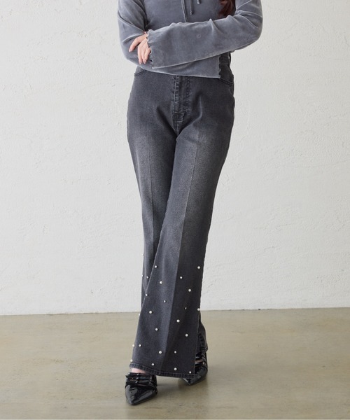 S/Mサイズ展開】美脚ストレッチフレアデニム（デニムパンツ）｜one