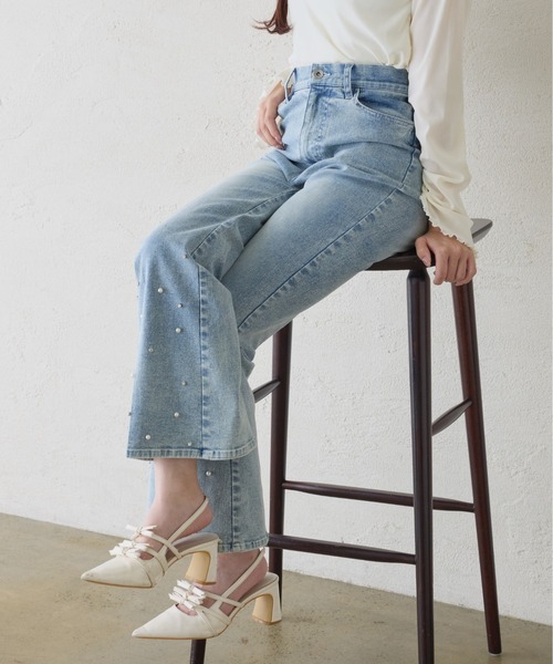 セール】【S/Mサイズ展開】美脚ストレッチフレアデニム（デニムパンツ
