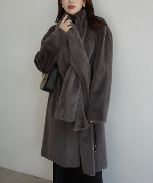 anuans＊アニュアンス＊ファーコート ECOPELノーカラーファーコート（ノーカラーコート）｜anuans（ア