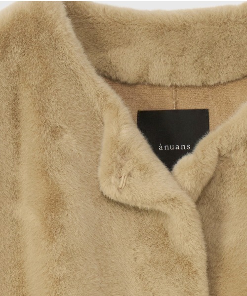 ECOPELノーカラーファーコート（ノーカラーコート）｜anuans（ア