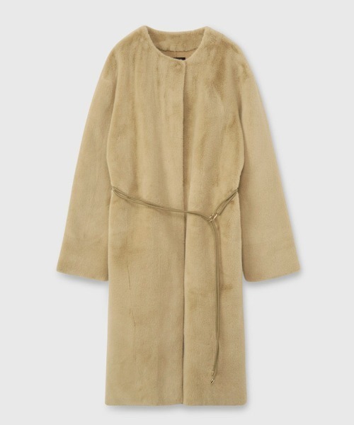 ECOPELノーカラーファーコート（ノーカラーコート）｜anuans（ア