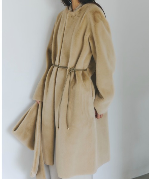 ECOPELノーカラーファーコート（ノーカラーコート）｜anuans（ア