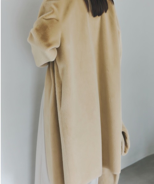ECOPELノーカラーファーコート（ノーカラーコート）｜anuans（ア