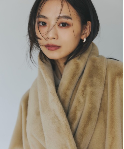 ECOPELノーカラーファーコート（ノーカラーコート）｜anuans（ア