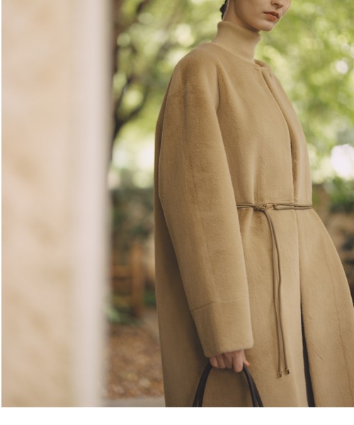 ECOPELノーカラーファーコート（ノーカラーコート）｜anuans（ア