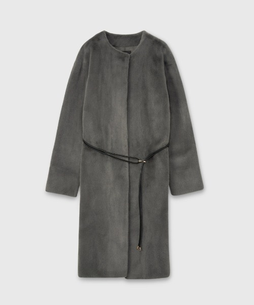 anuans ECOPEL ノーカラーファーコート&マフラーセット anuans｜ECOPEL