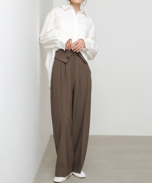 Bab(バブ)の「【選べるサイズ展開】ウエストフラップ釦ワイドタックパンツ(その他パンツ・レディース・チャコールグレー/ベージュ/ブラウン・S/M/L)」の22枚目の写真