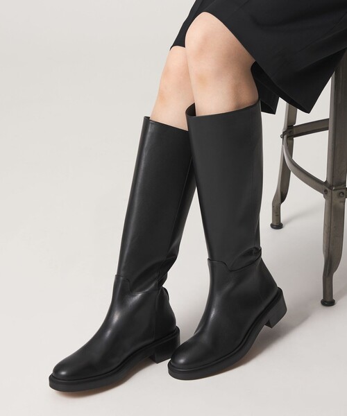 ブラック ロングブーツ 背面ファスナー付き バックジップジョッキー ロングブーツ40↑（ブーツ）｜ODETTE E ODILE