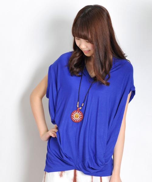 MARAI(マーライ)の「ストレッチプレーンレーヨンTシャツ 大人カジュアル(Tシャツ/カットソー・レディース・ホワイト/ブラック/パープル/グレー/ブルー/ライトブラウン・FREE)」の5枚目の写真