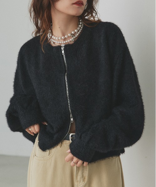 laubeblanc ダブルブレーステッドシャギーニットカーディガン Double