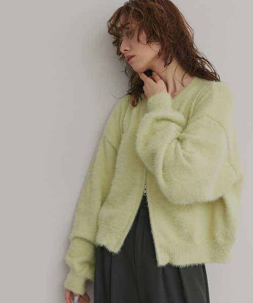 ad thie(アドティエ)の「ダブルジップ シャギーニット カーディガン(カーディガン/ボレロ・レディース・ブラック/グレー/レッド/オフホワイト・FREE)」の10枚目の写真