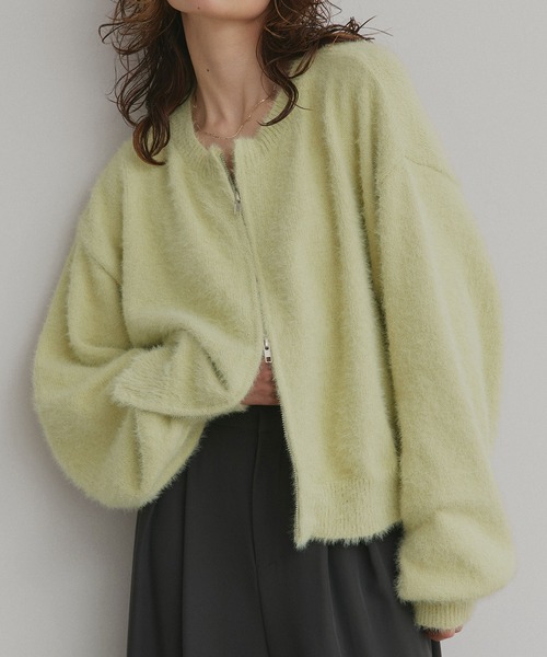 ad thie(アドティエ)の「ダブルジップ シャギーニット カーディガン(カーディガン/ボレロ・レディース・ブラック/グレー/レッド/オフホワイト・FREE)」の11枚目の写真